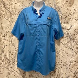 Columbia Mens Blue Fishing Shirt Short Sleeve Size Medium